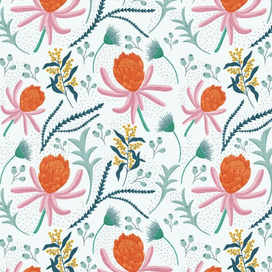 Botanicals Fabric - Proteas on Light Background – Koala Fabrics