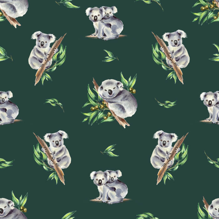 Aussie Allovers Koala Friends Green Fabric