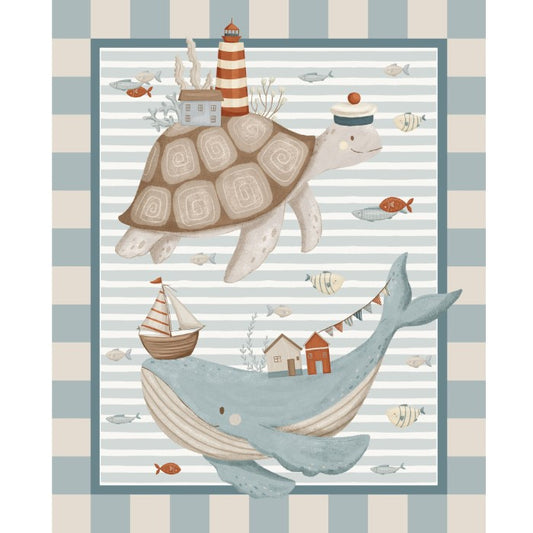 Whale & Turtle Cotton Panel | AHOY | Devonstone Collection
