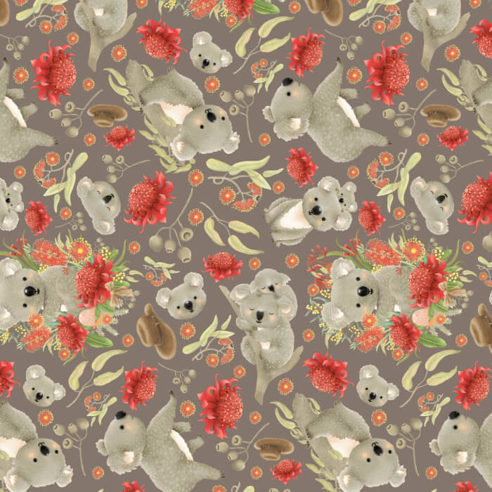 Jen Digital Art Koala and Flowers - Taupe